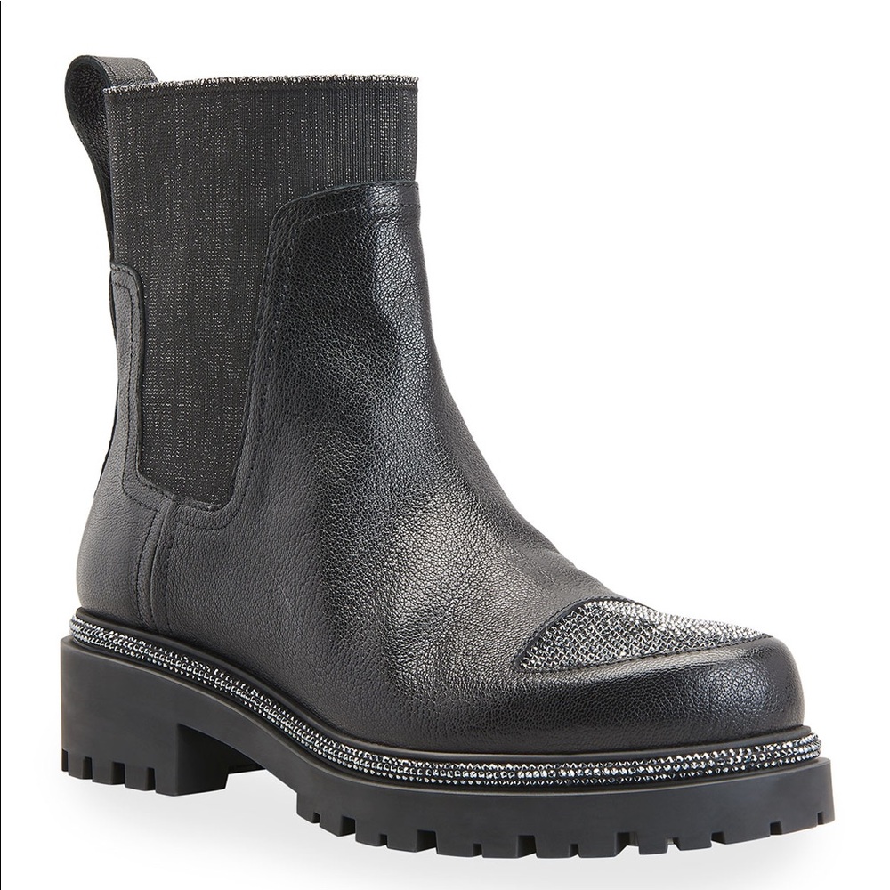Rene Caovilla Shimmery Strass-Toe Short Moto Boots